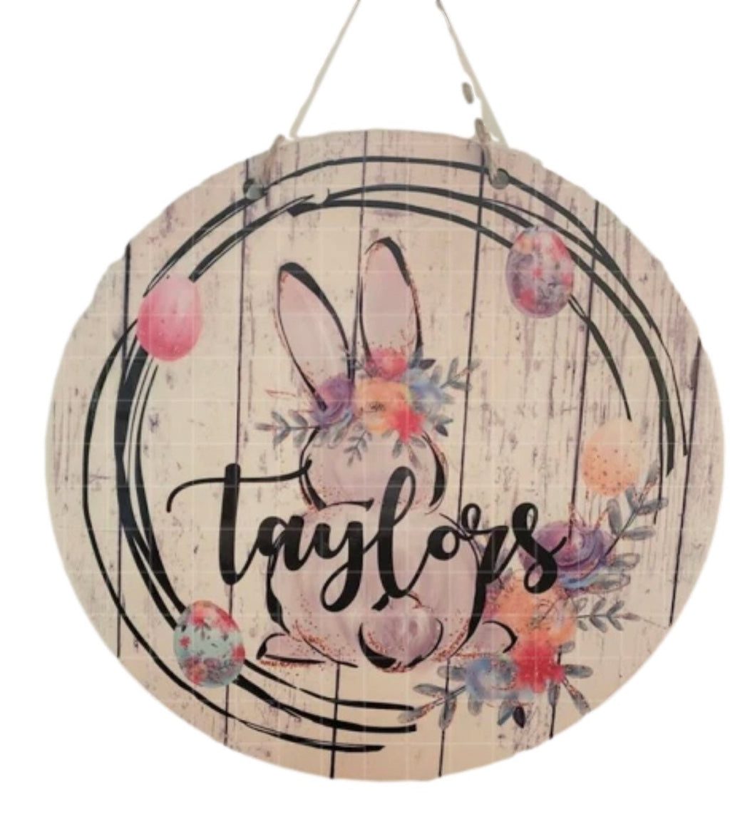Personalized Easter Bunny -  Spring - Floral - Door Wall Sign