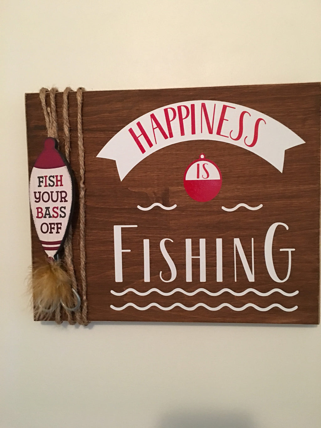 Happiness Is Fishing | Rustic Wooden Sign | Father's Day| Father of the Bride | Gift