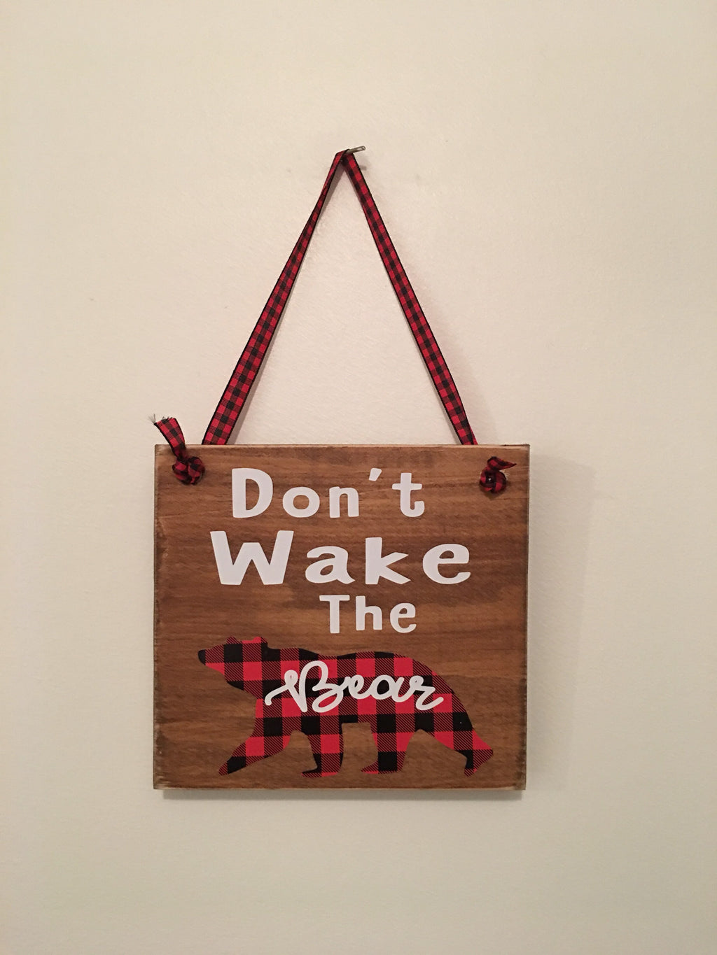 Brown | Rustic | Don't Wake The Bear | Buffalo Plaid | Wooden | Door Sign | Door Hanger| Little Boys Room | Nursery