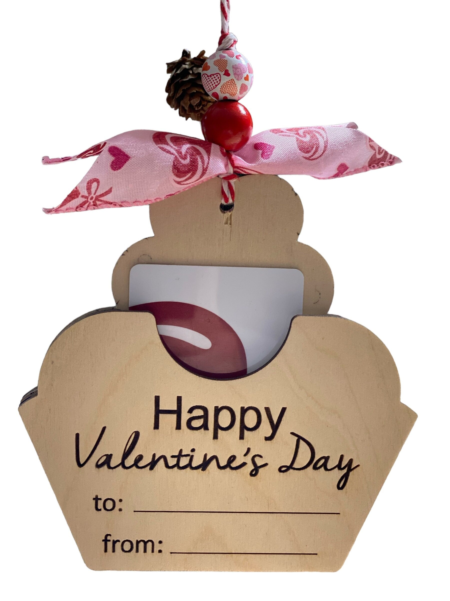 Cupcake - Valentines Valentine’s Day - Money or Gift Card Holder - Wooden Ornament