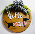 Add on Outfit for Dachshund Doxie - Hot Dog - BBQ - Weiner Dog - Large Round Wooden Shiplap Door Hanger / Wreath / Sign