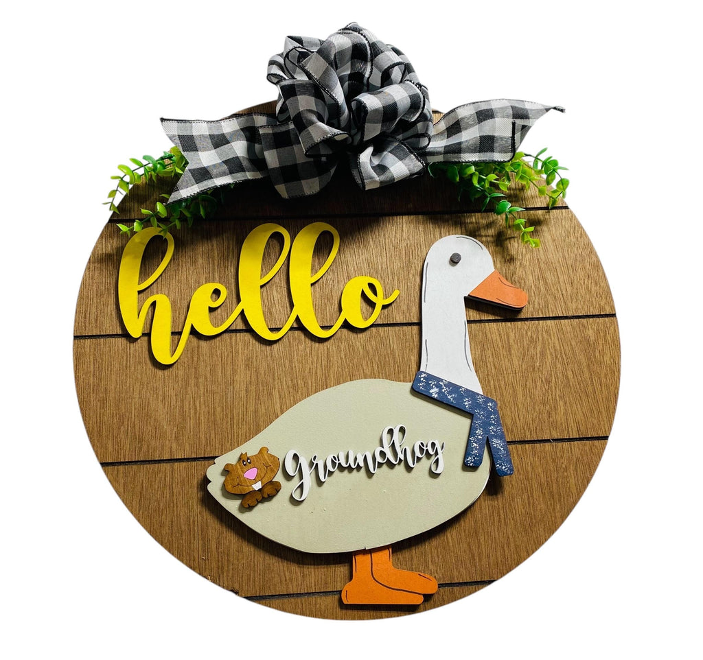 Add on Outfit - Groundhog Day - For Goose Goosey Interchangeable Large Round Wooden Shiplap Door Hanger / Wreath or Standup