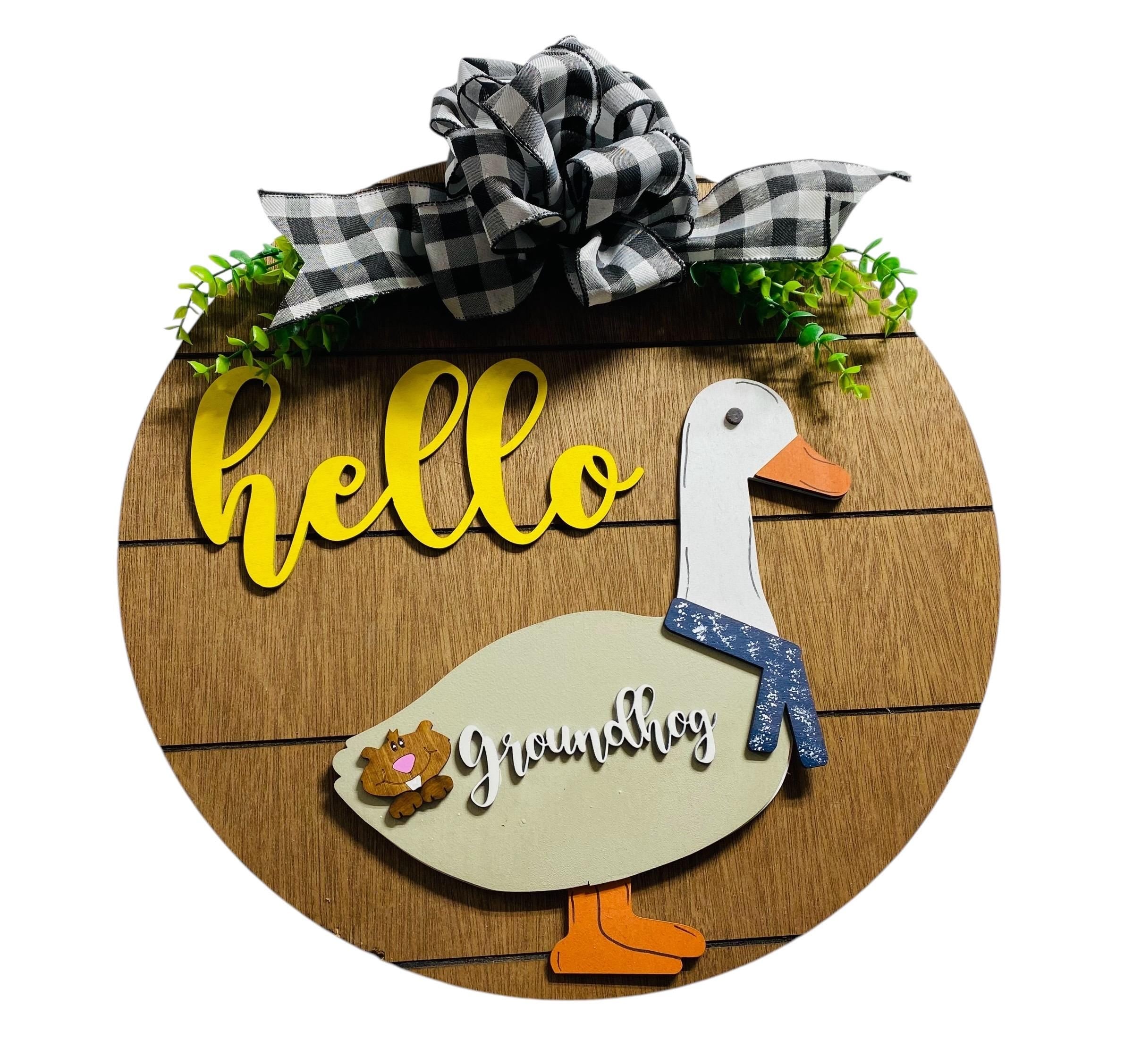 Add on Outfit - Groundhog Day - For Goose Goosey Interchangeable Large Round Wooden Shiplap Door Hanger / Wreath or Standup