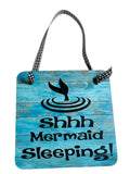 Adorable Rustic Turquoise "Shh Mermaid Sleeping"  Door Sign Hanger for Little Girls Room / Nursery