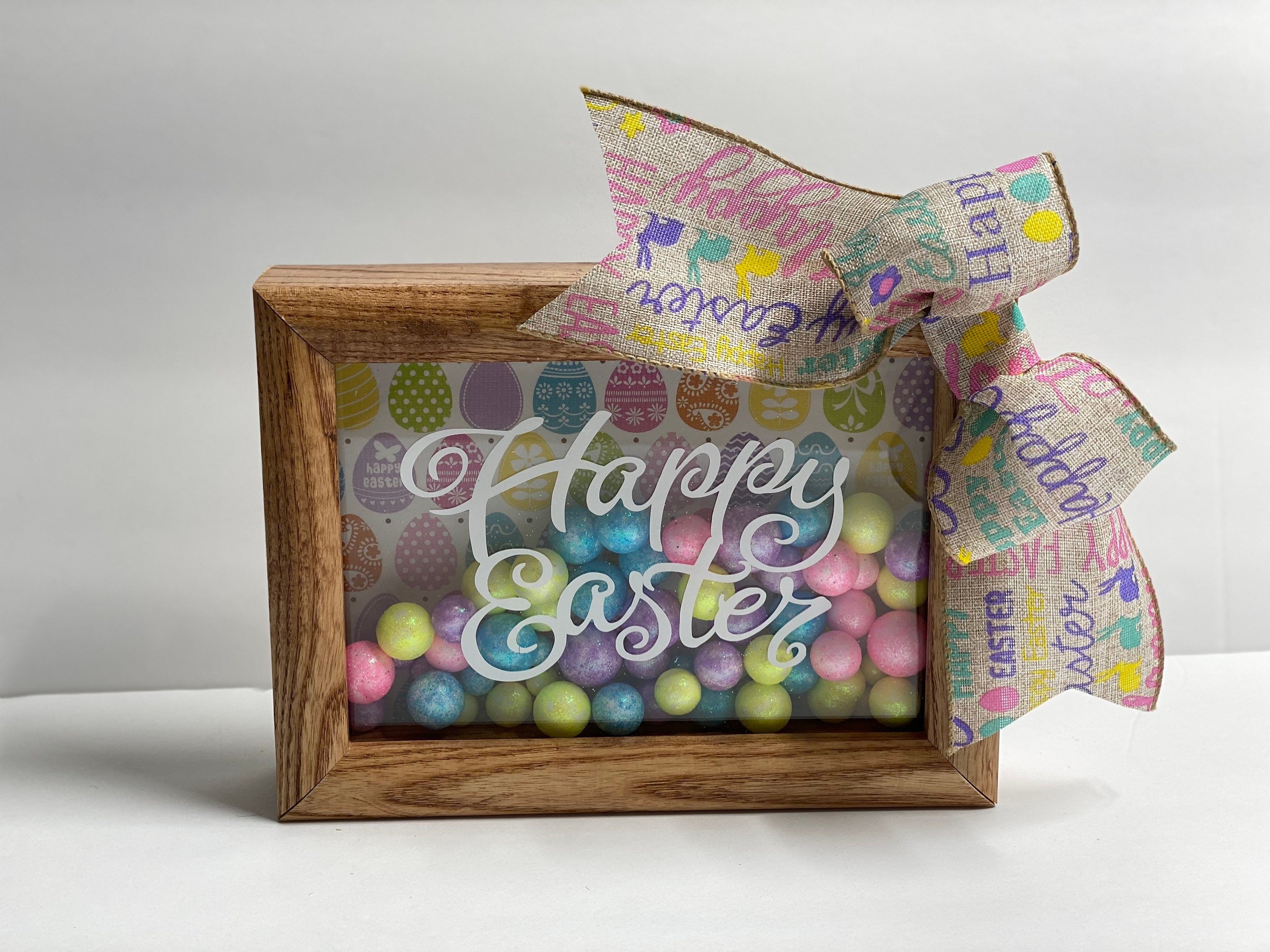 Happy Easter - 5 x 7 Wooden Shadow Box - With Easter Filler