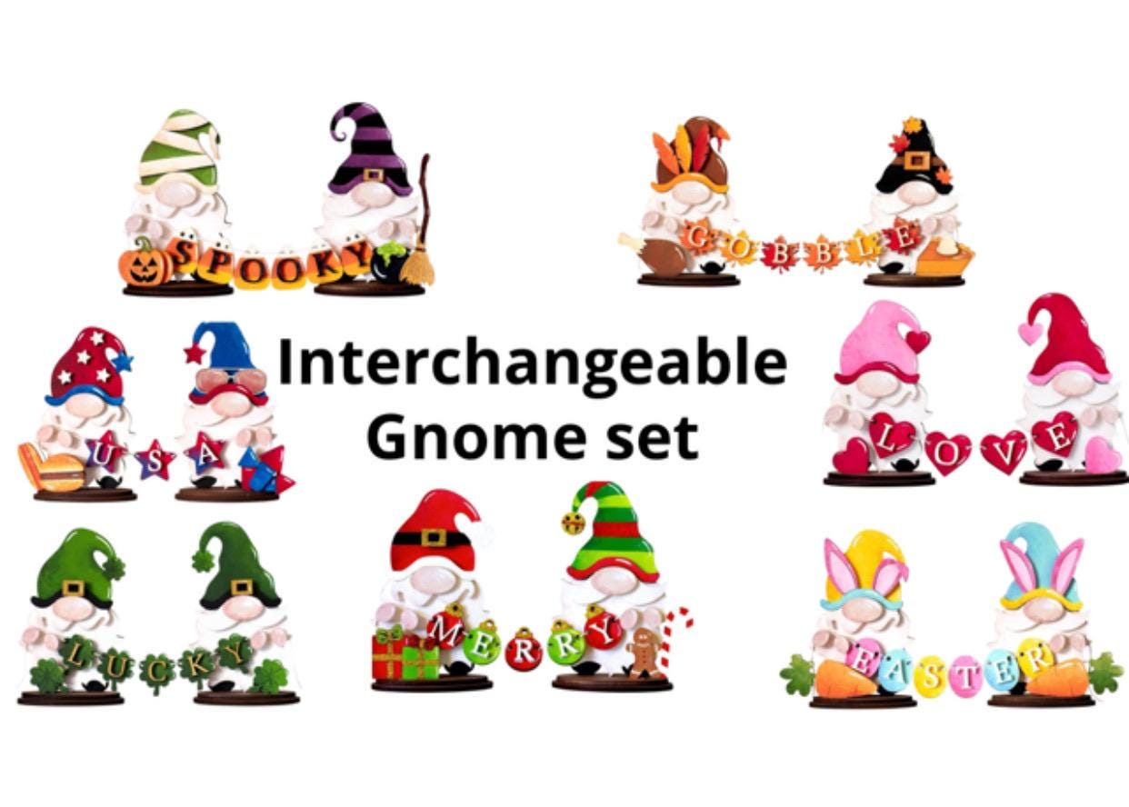 Interchangeable Set - 7 Holidays - Boy and Girl Gnomes - Shelf Sitters - Gift for Mom