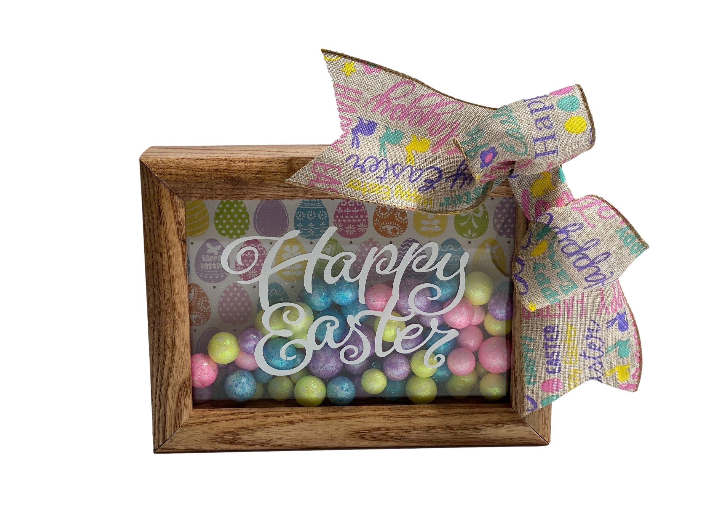 Happy Easter - 5 x 7 Wooden Shadow Box - With Easter Filler