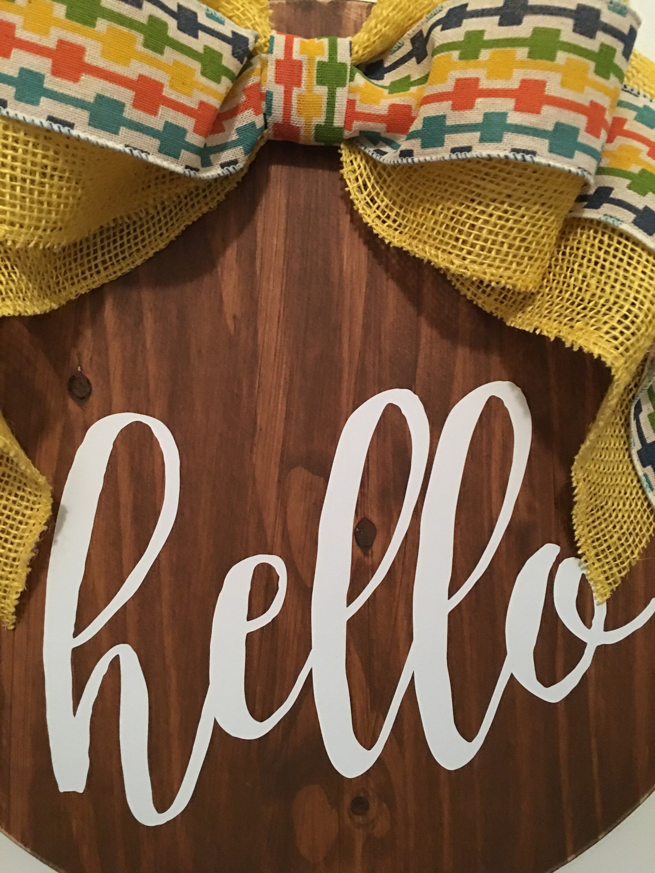 18" Round | Wooden | Hello | Door Sign | Wreath