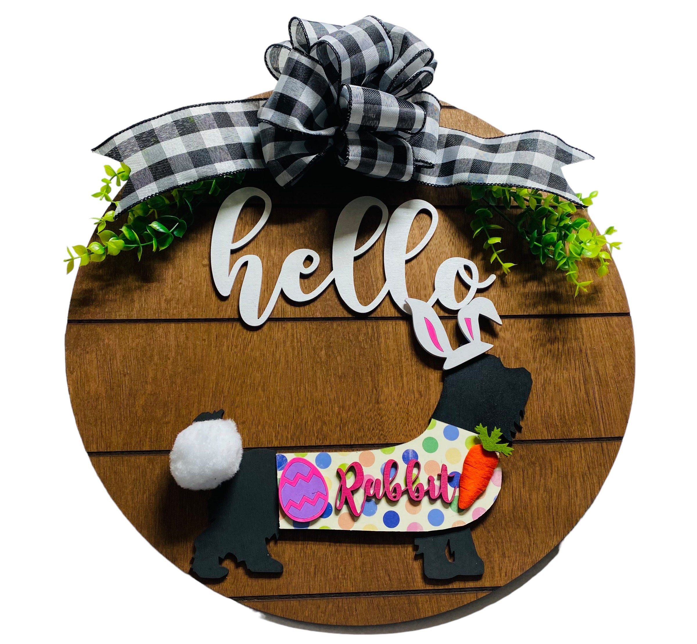 Add on Outfit for  Yorkie Frenchie Pug -  Easter Bunny - Dog - Large Round Wooden Shiplap Door Hanger / Wreath / Sign
