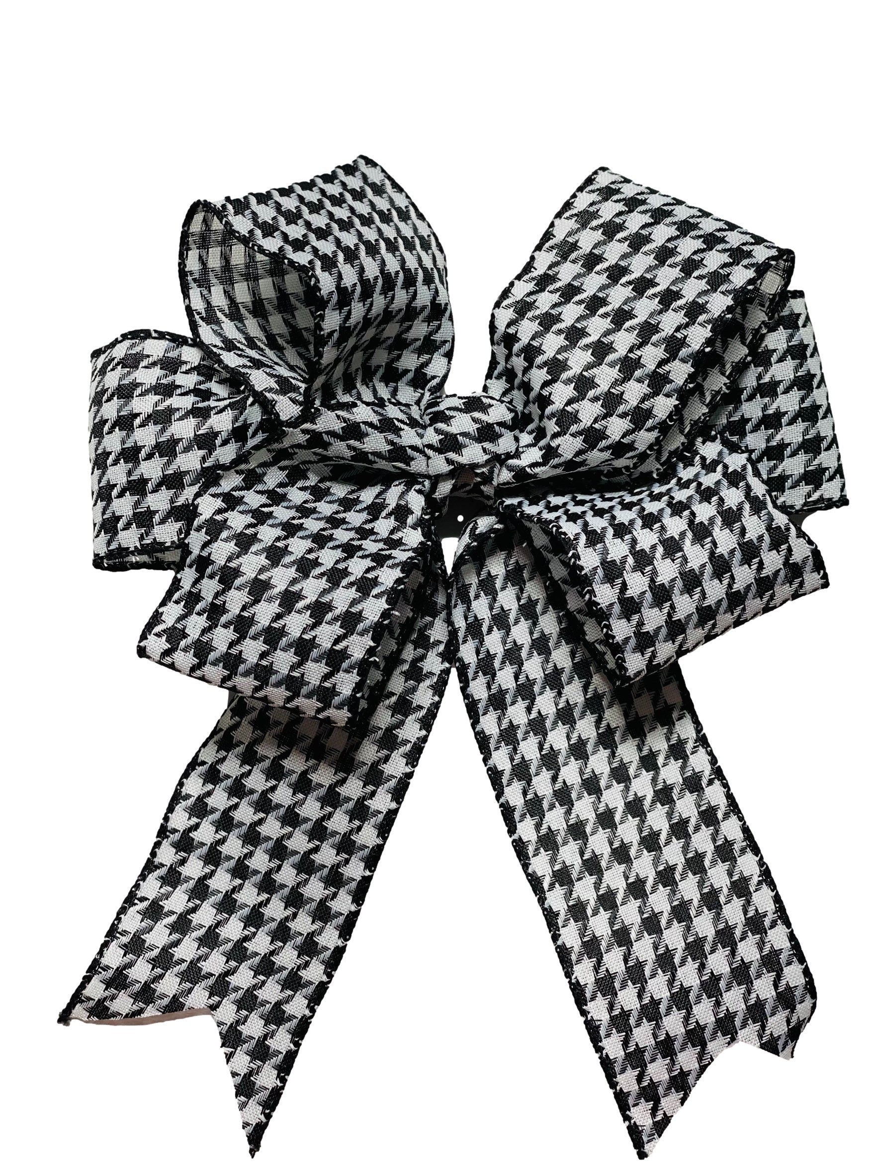 White / Black Houndstooth - Triple Loop - Add On Bow for Wreaths or Signs - Bow for Gift or Present