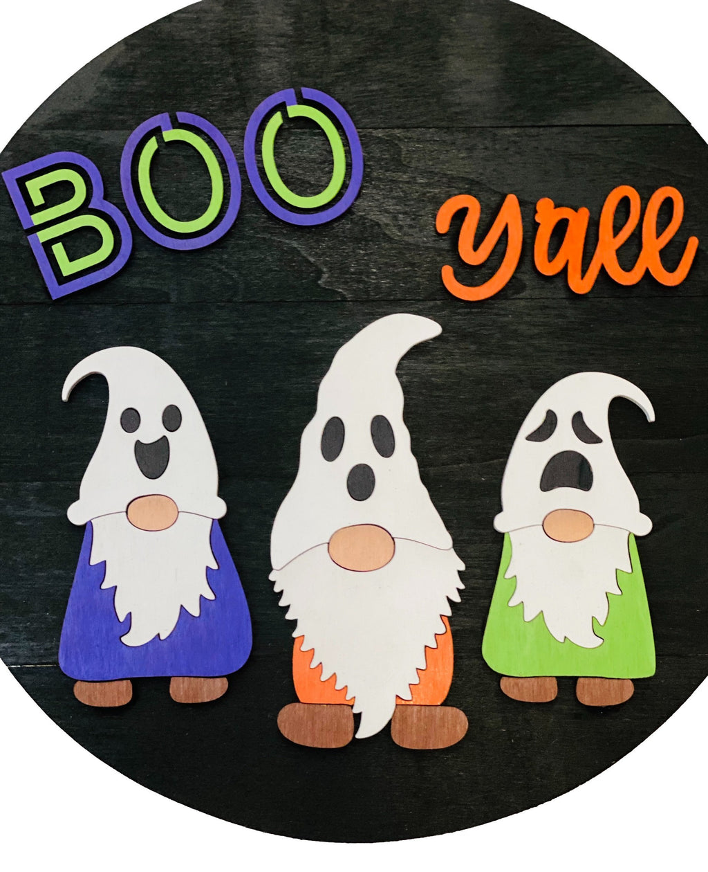 Boo Y’all - Gnomies - Gnomes - Wooden 12” Round - Halloween - Door Sign / Wreath