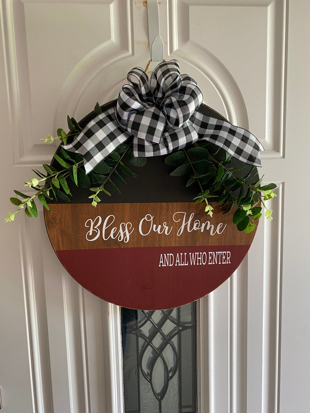 Split Brown / Black | Bless Our Home and All Who Enter | Door Sign / Wreath