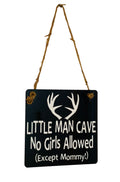 Adorable Rustic Black Little Man Cave No Girls Allowed (Except Mommy!)  ™ With Antlers Wooden Door Sign for Little Boys Room / Nursery