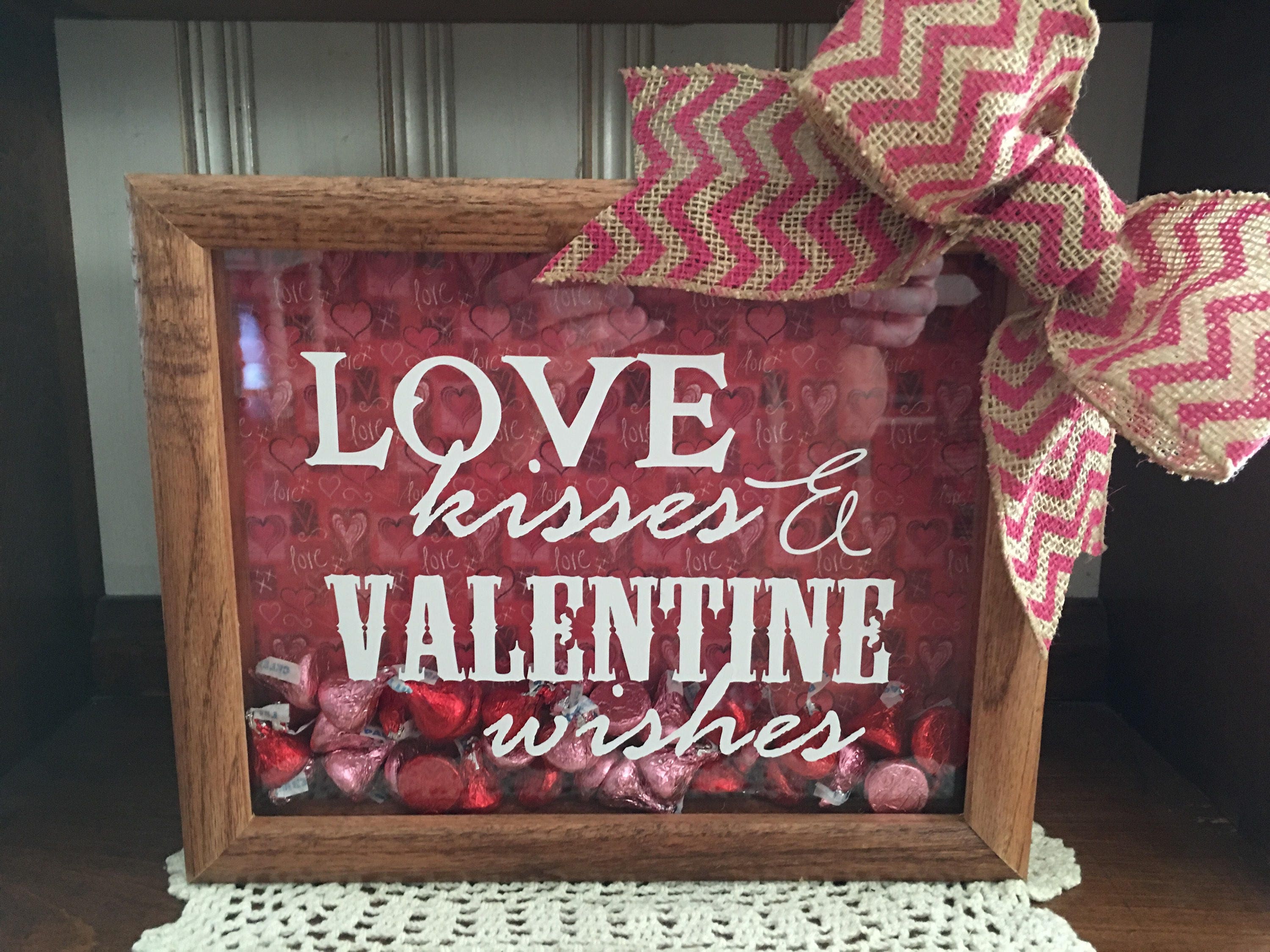 Valentines Day 8 x 10 Love Kisses & Valentine Wishes Wooden Shadow Box Gift