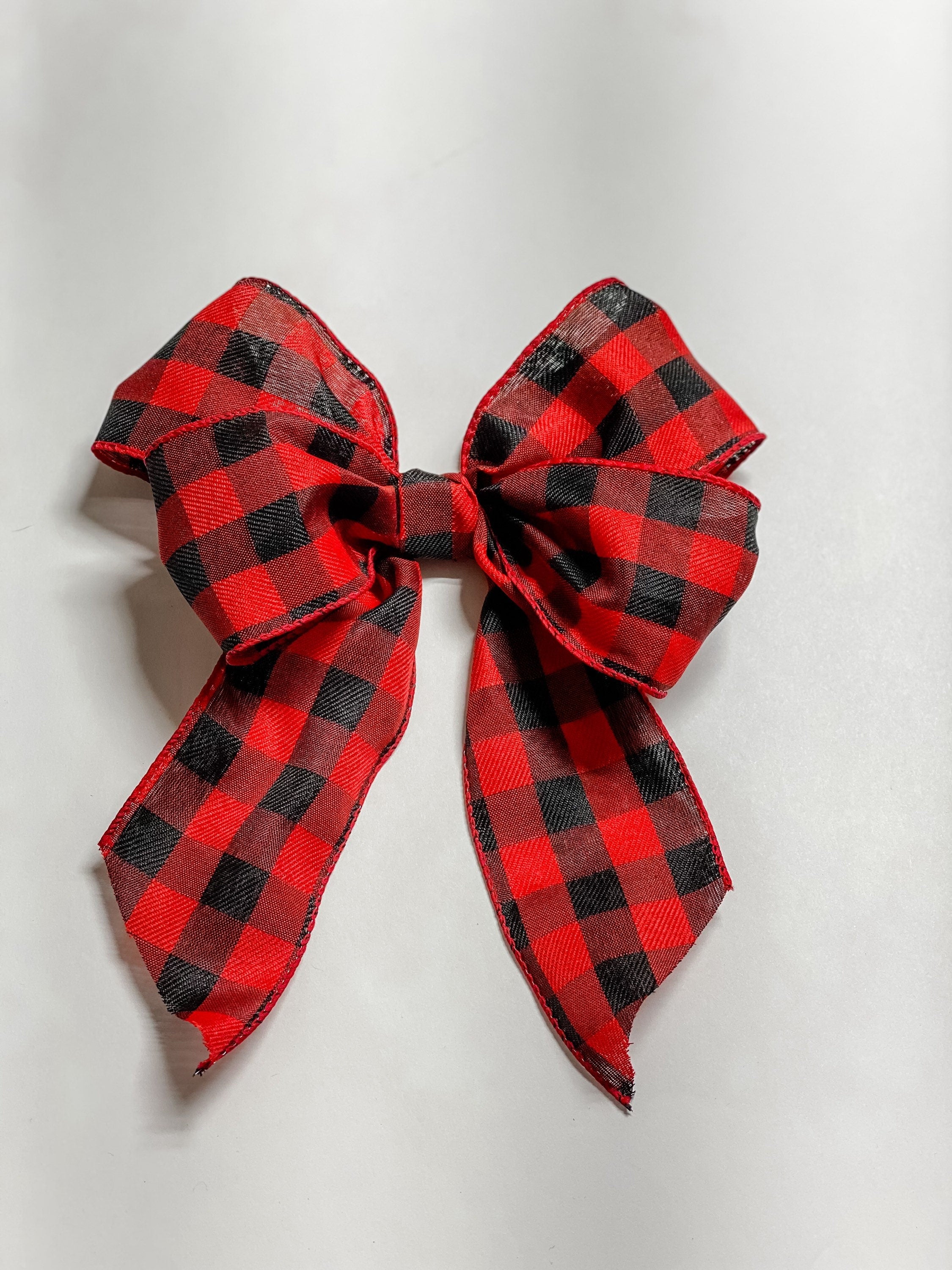 Red / Black Buffalo Plaid - Double Loop - Add On Bow for Wreaths or Signs - Bow for Gift or Present