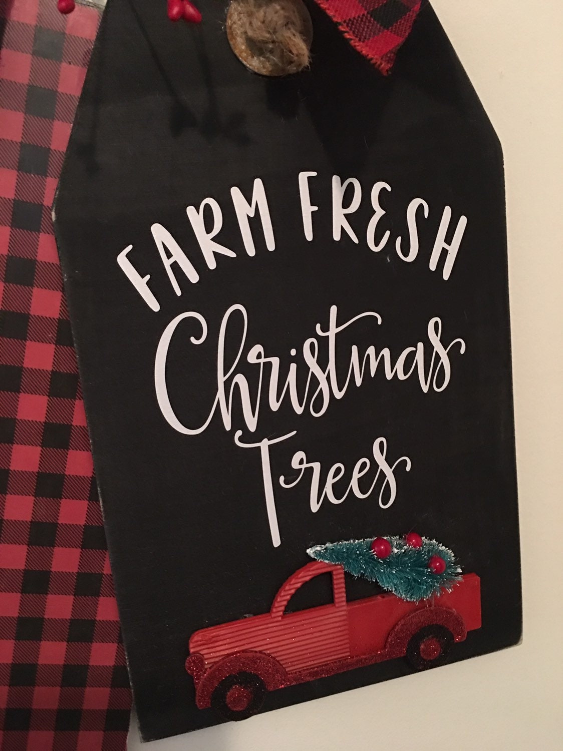 Farm Fresh Christmas Trees Red Truck Wooden Winter Christmas Door Tags / Signs