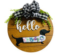 Add on Outfit for Dachshund Doxie - New Baby  - Weiner Dog - Large Round Wooden Shiplap Door Hanger / Wreath / Sign