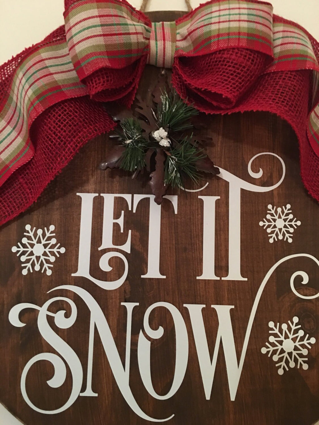 Let It Snow 18" Wooden Christmas / Winter Door Sign / Wreath