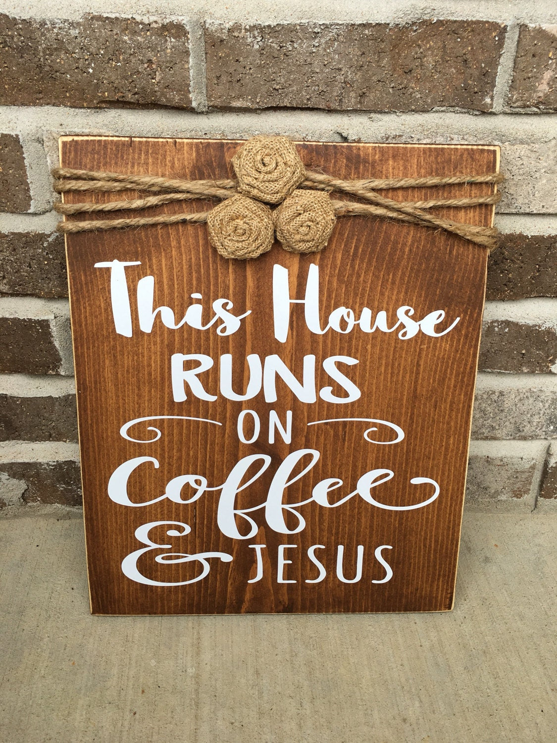 11" x 14" This House Runs on Coffee and Jesus Religious Rustic  Wooden Wall Sign