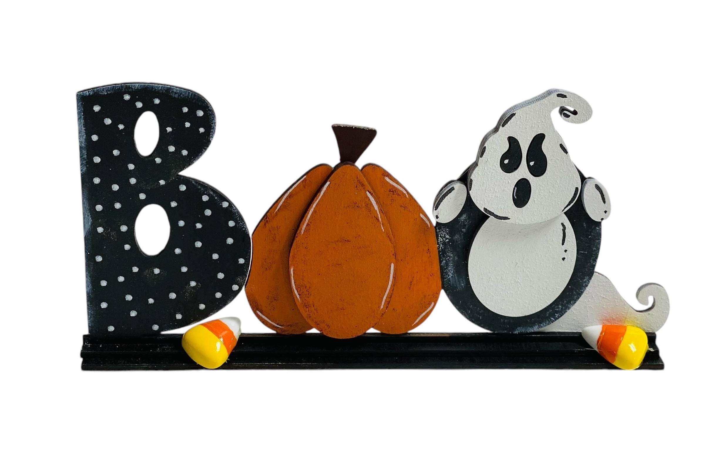 BOO | Halloween | Fall | Decorative | Shelf Sitter | Ghost | Candy Corn