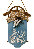 Let It Snow - Wooden - Brown Blue - Burlap Bow - Sled Door Hanger - Wreath