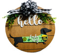 Add on Outfit for Dachshund Doxie - Lucky Dog - St. Patrick’s Day - Weiner Dog - Large Round Wooden Shiplap Door Hanger / Wreath / Sign