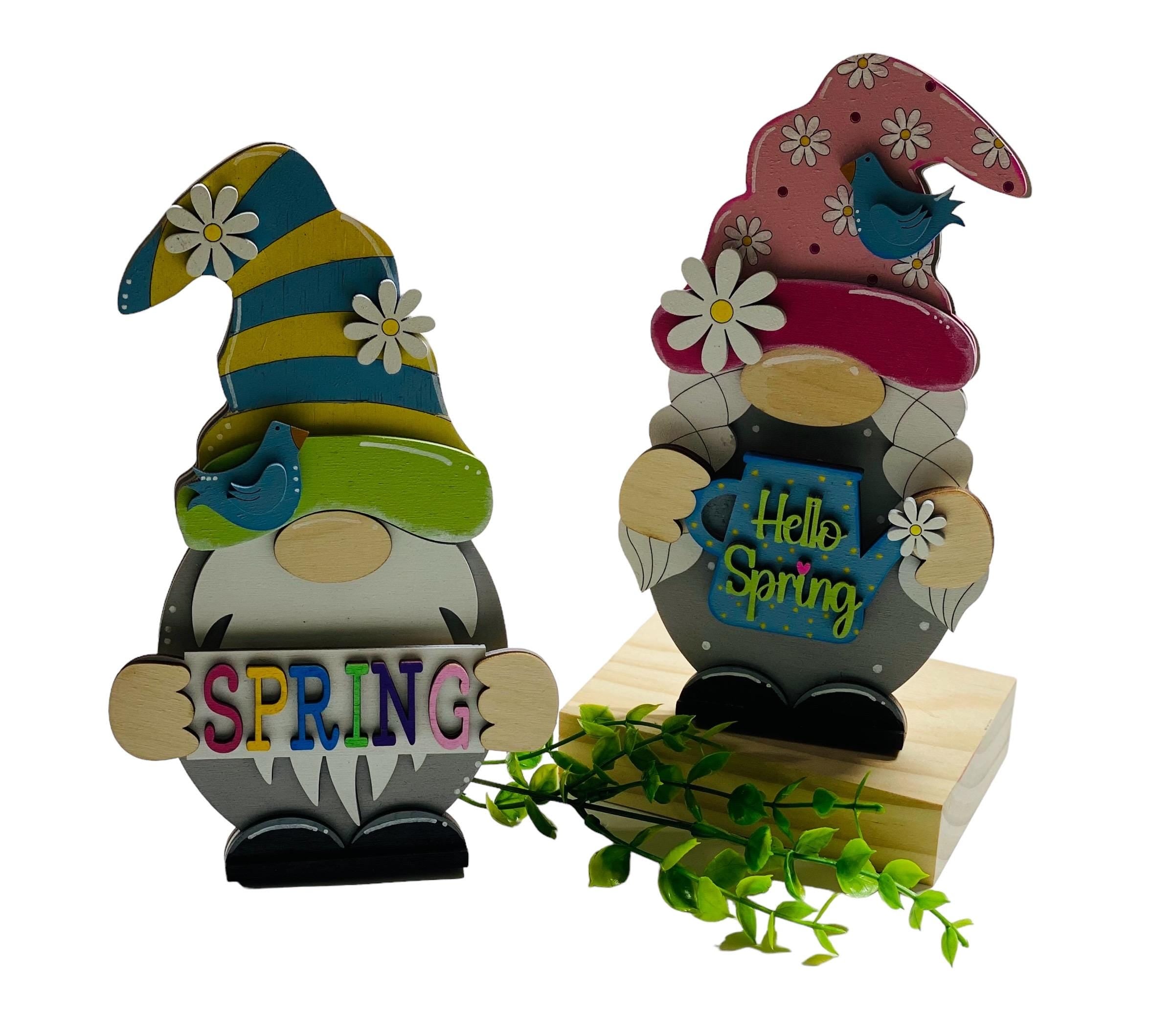 Welcome - Interchangeable Four Seasons - Boy Girl Gnomes - Large Round Wooden Door Hanger / Wreath / Sign