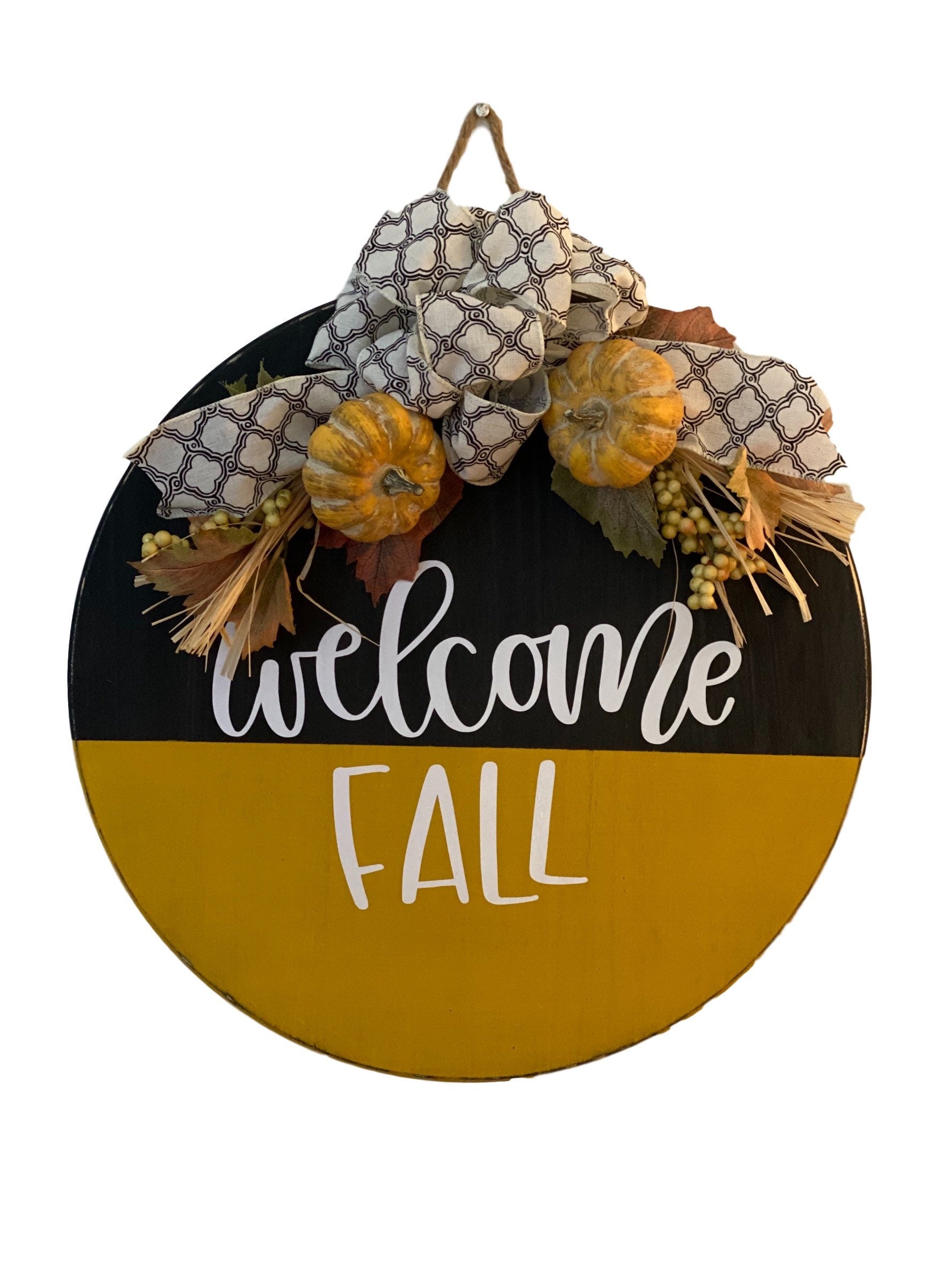 Welcome Fall - Split Black Gold - Wooden - Fall Door Sign / Wreath