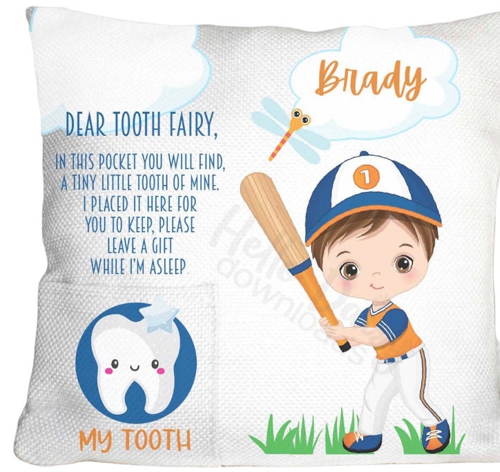 Personalized- Boy’s Gift  - Baseball  - Tooth Fairy Pillow - Present for Children - Grandchild Grandchildren