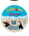 18" Round | Wooden | Welcome Summer | Dachshund Beach | Doxie | Porch Door Sign / Wreath