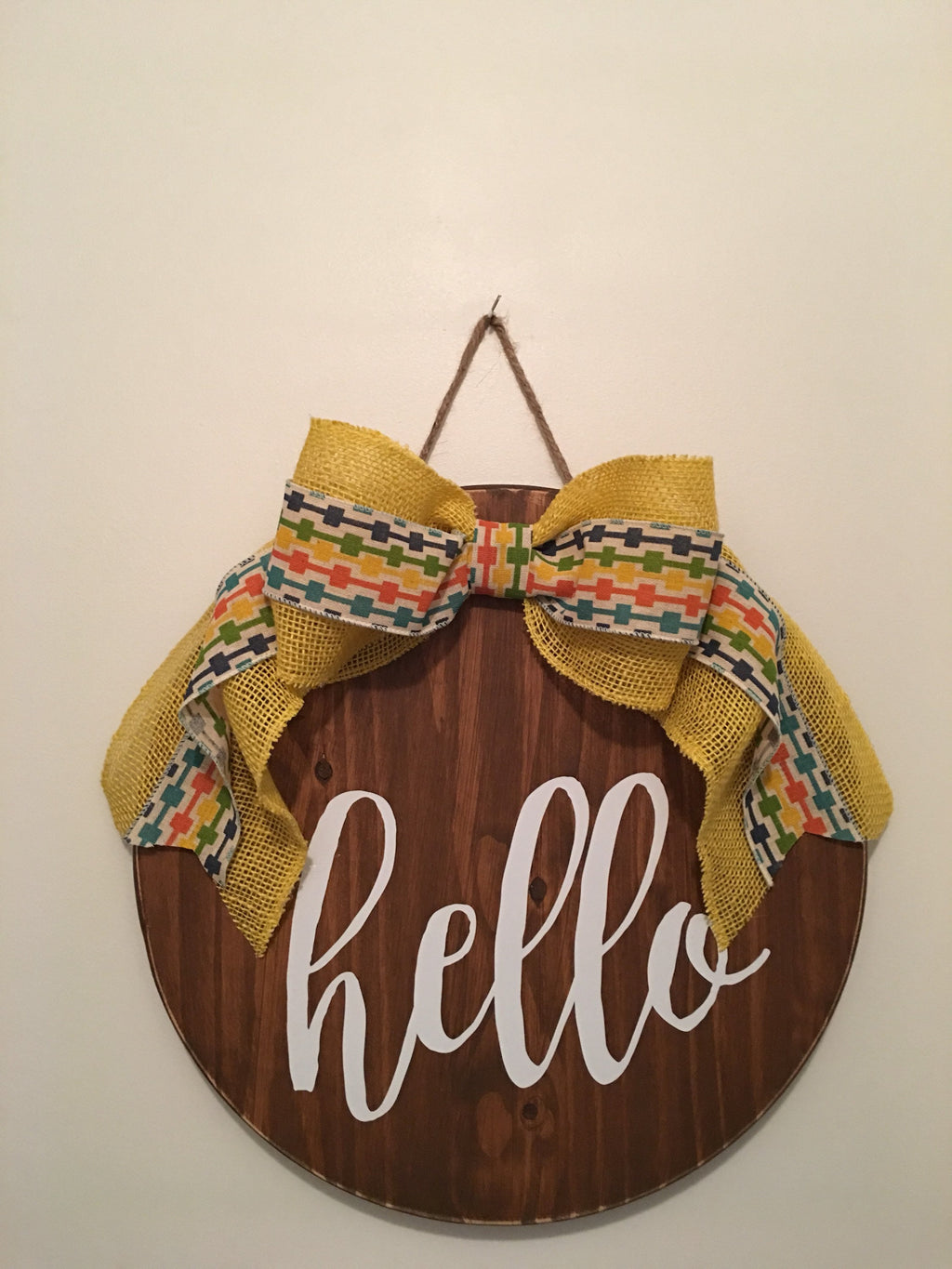 18" Round | Wooden | Hello | Door Sign | Wreath