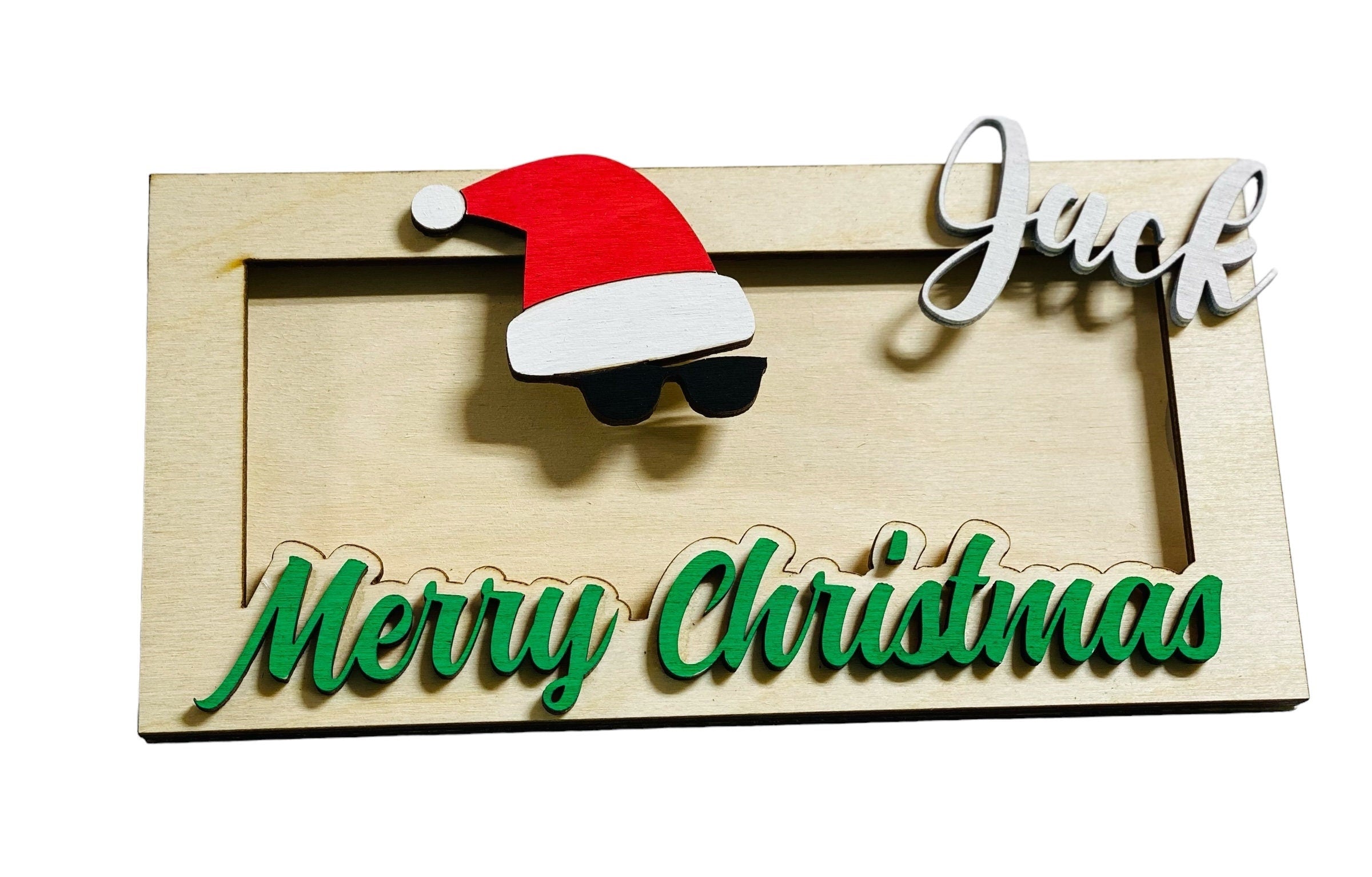 Personalized - Merry Christmas with Sunglasses  - Money  Holder - Wooden - Gift Present for Him Her