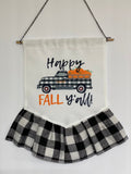 Happy Fall Y’all - Personalized Truck - Garden Flag - Wall Door Hanger - Black White Buffalo Plaid