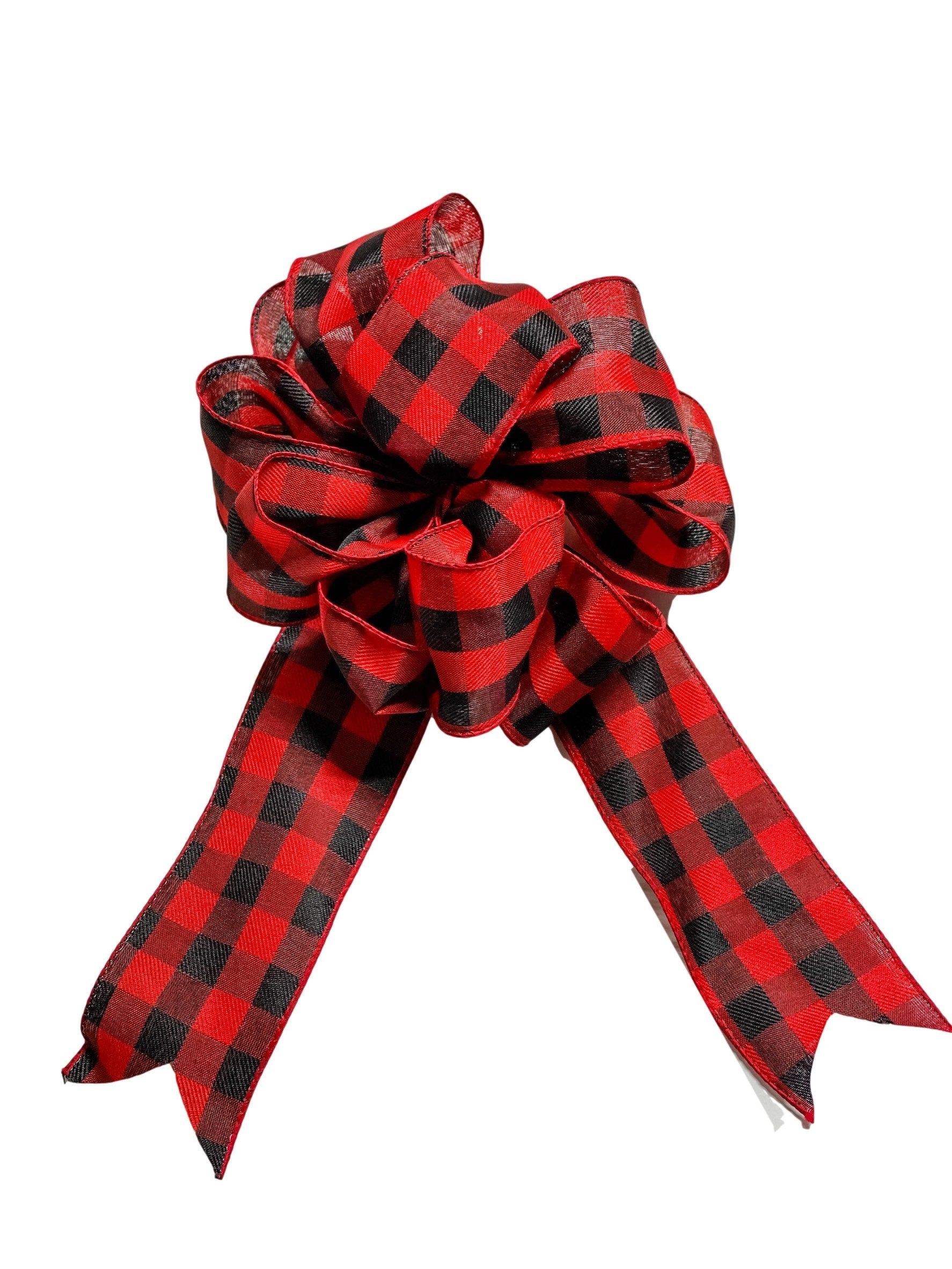 Red / Black Buffalo Plaid - Add On Bow for Wreaths or Signs - Puffy Fluffy Bow for Gift or Present