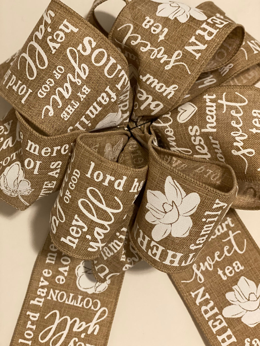 Burlap White Southern Sayings - Magnolia  - Add On Bow for Wreaths or Signs - Puffy Fluffy Bow for Gift or Present