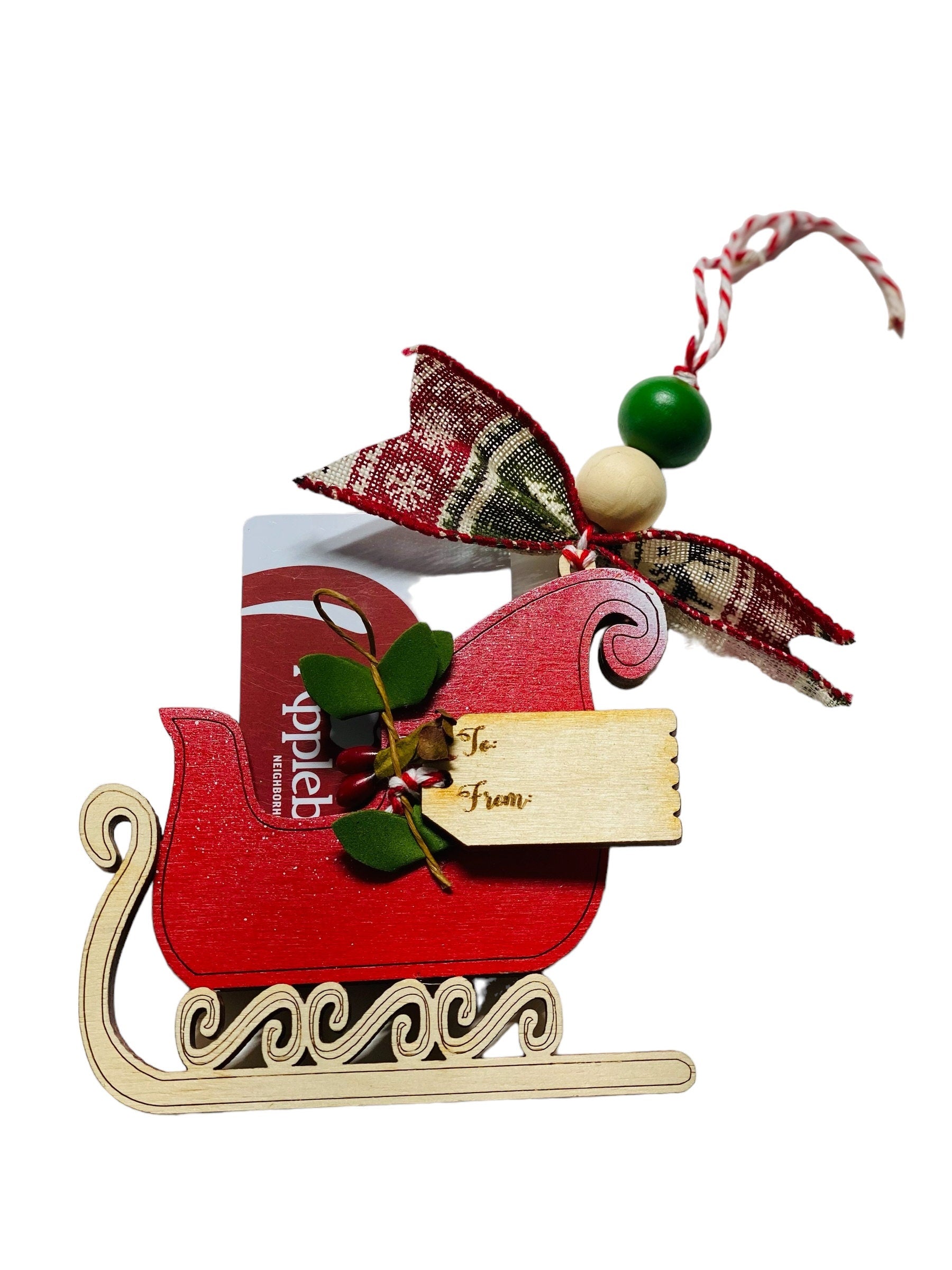 Sleigh Sled -  Christmas Money or Gift Card Holder - Wooden Ornament