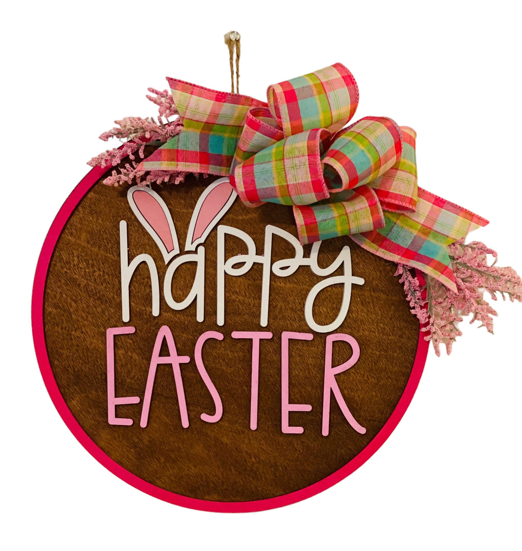 Happy Easter - Wooden 12” Round - Easter / Spring - Door Sign / Wreath