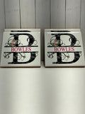 Lace Floral - Split Monogram - Set of 4 - Tile Coasters - Gift Present for Wedding