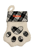 Personalized - Embroidered - Black/White Plaid - Dog Paw Print - Christmas Stocking Sock