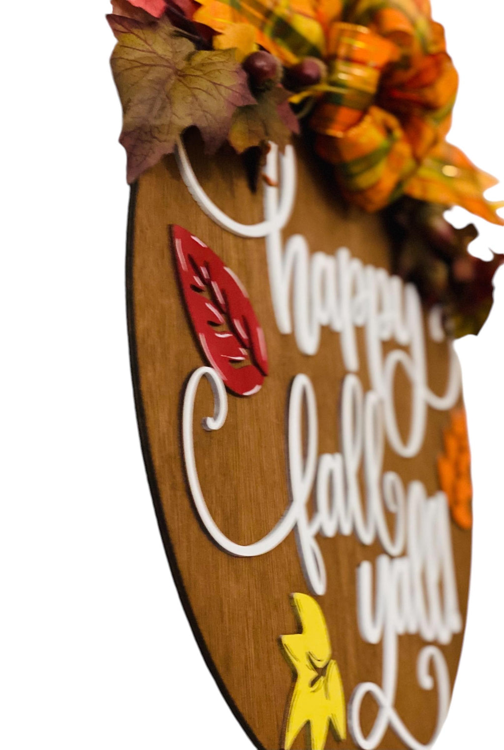 Happy Fall Y'All - Leaves -  18" Wooden Fall Door Sign / Wreath