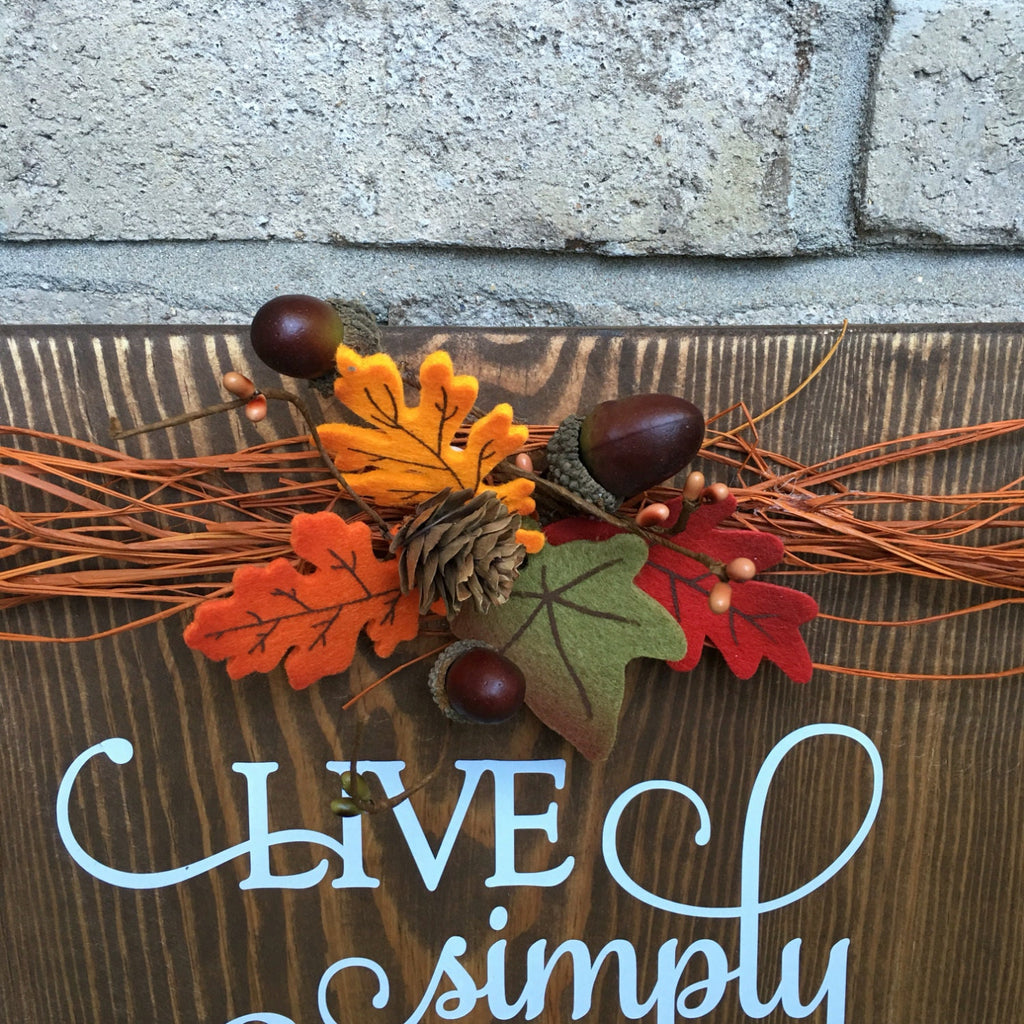 11" x 14" Live Simply & Be Grateful Rustic Wooden Fall / Thanksgiving Sign