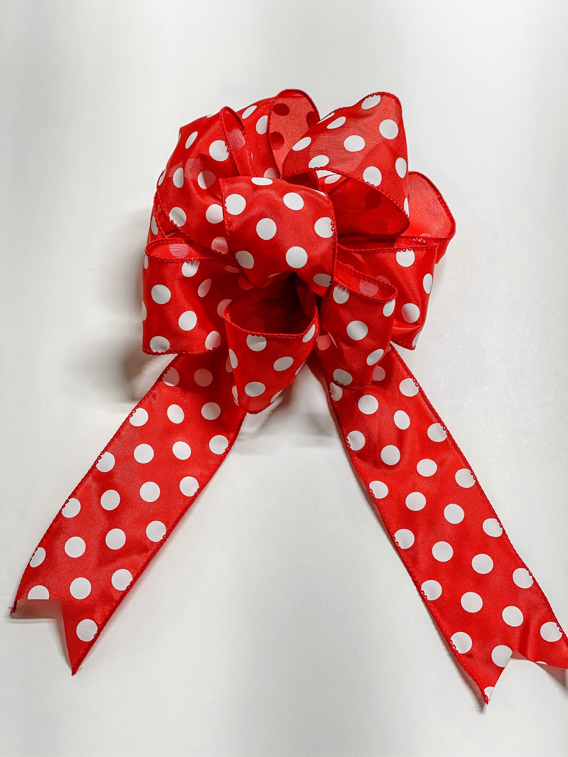 Red / White Polka Dot - Add On Bow for Wreaths or Signs - Puffy Fluffy Bow for Gift or Present