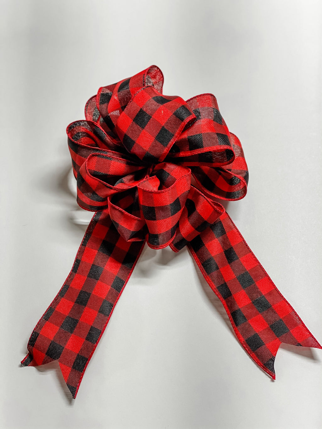 Red / Black Buffalo Plaid - Add On Bow for Wreaths or Signs - Puffy Fluffy Bow for Gift or Present