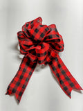 Red / Black Buffalo Plaid - Add On Bow for Wreaths or Signs - Puffy Fluffy Bow for Gift or Present