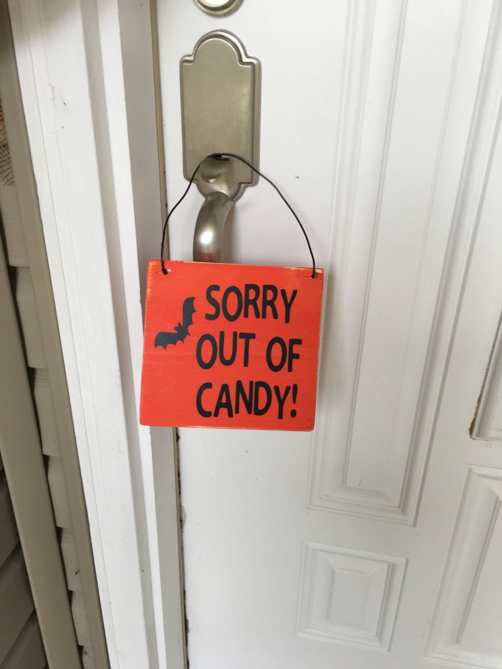 Adorable - Rustic "Trick or Treat / Out of Candy" Reversible - Front Door - Wooden Halloween Door Sign