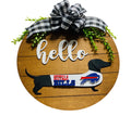 Add on Outfit for Dachshund Doxie - Buffalo Bills - Football - Weiner Dog - Large Round Wooden Shiplap Door Hanger / Wreath / Sign