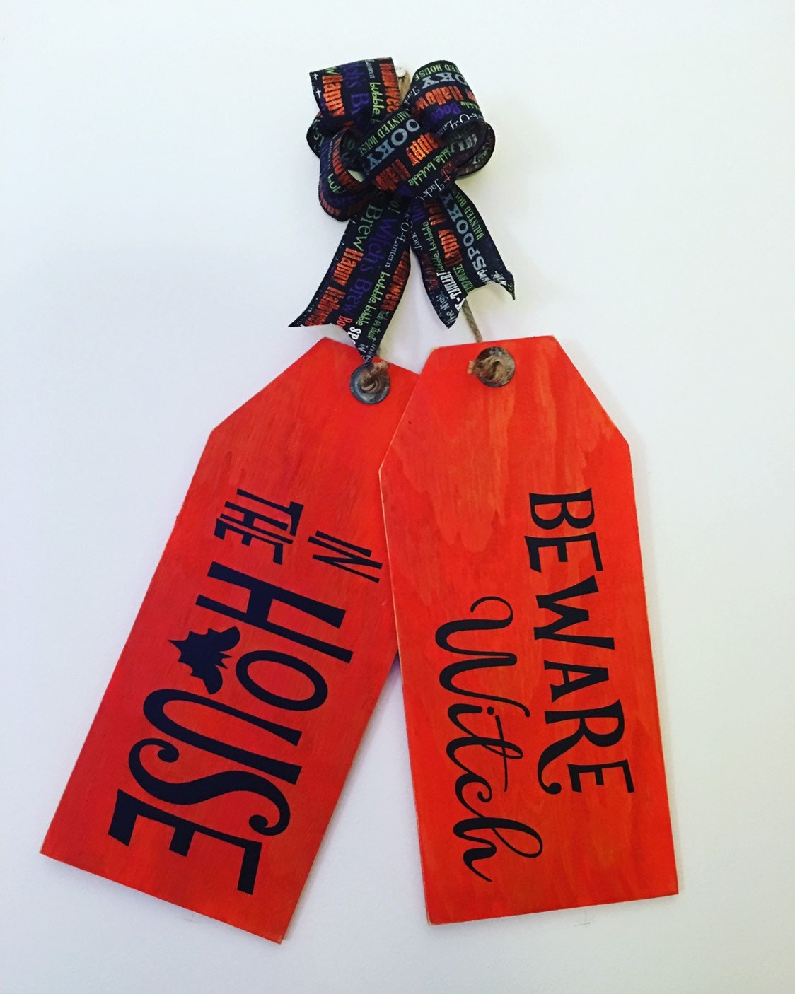 Witch In The House Halloween Wooden Fall Door Tags / Signs
