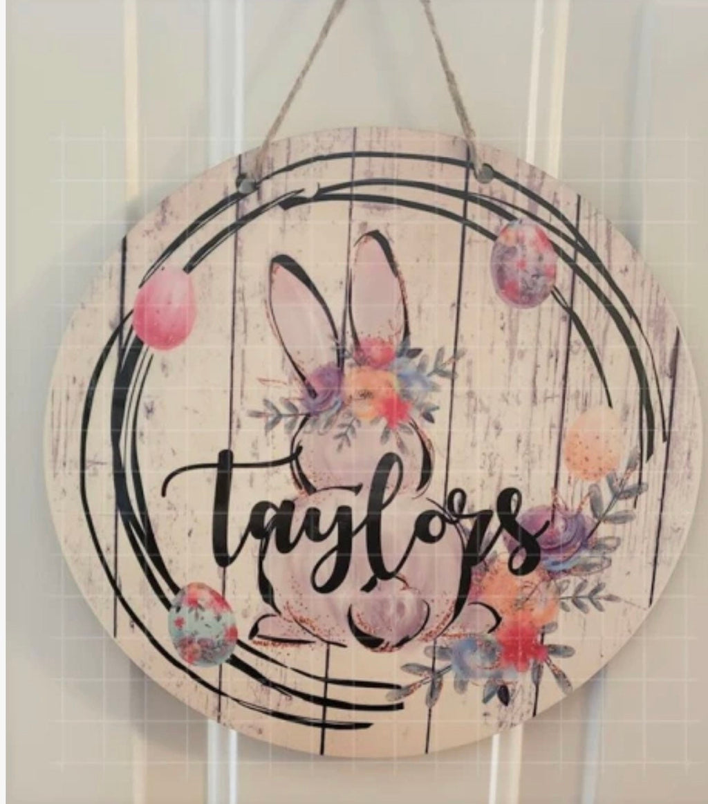 Personalized Easter Bunny -  Spring - Floral - Door Wall Sign