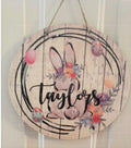 Personalized Easter Bunny -  Spring - Floral - Door Wall Sign