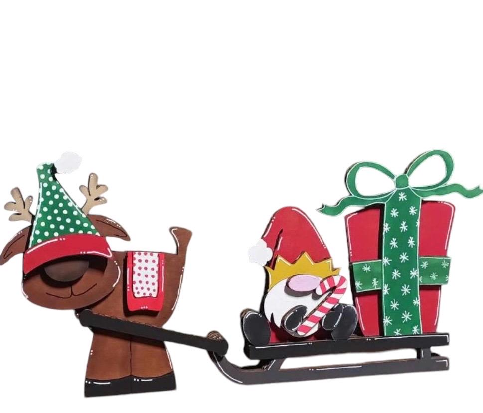 Elf on Sled | Reindeer | Decorative | Shelf Sitter